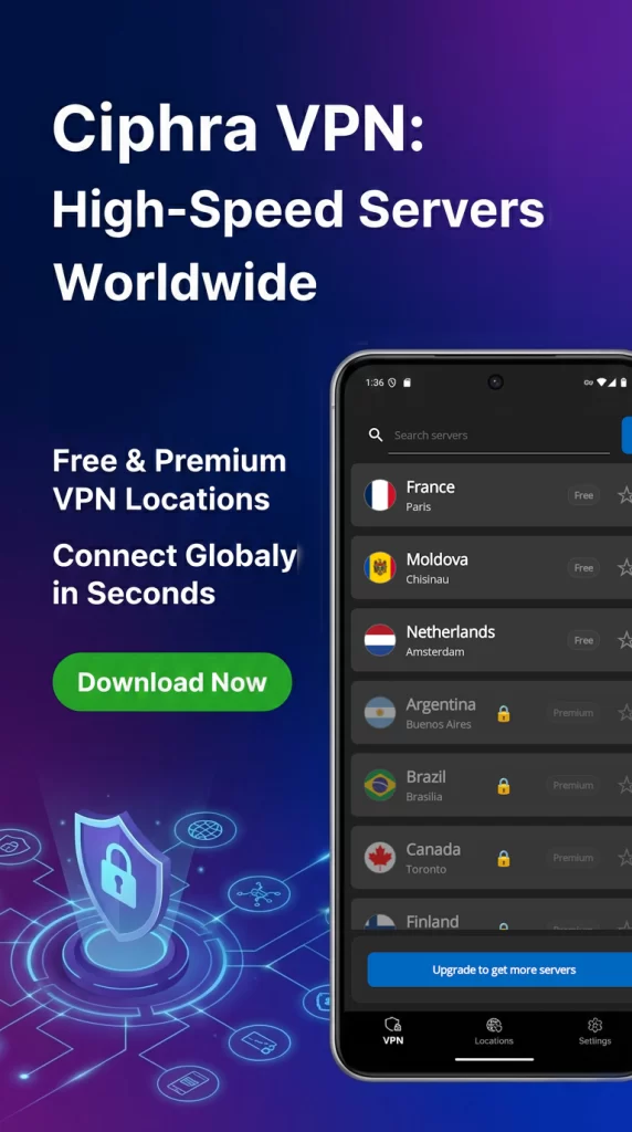 ویژگی‌های خفن فیلترشکن Ciphra VPN
