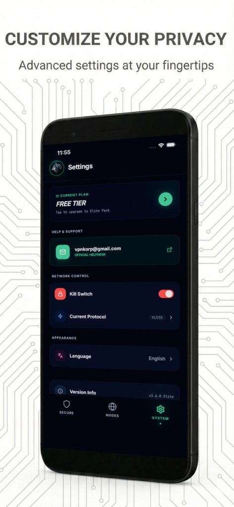 تنظیمات فیلترشکن Korp VPN