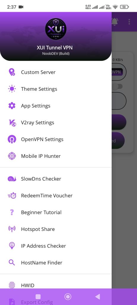 تنظیمات فیلترشکن XUI Tunnel VPN