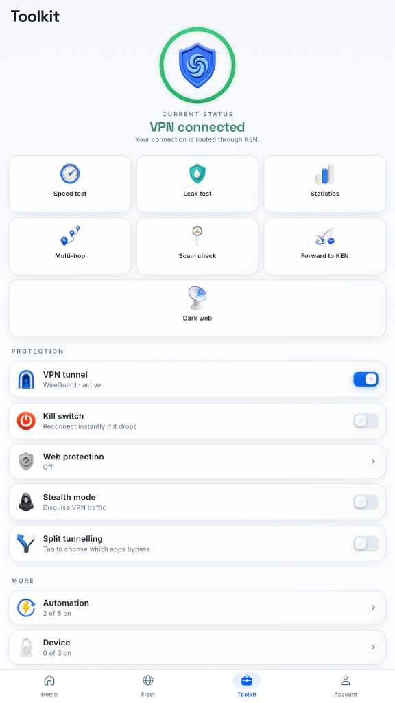  قابلیت‌های فیلترشکن KEN VPN