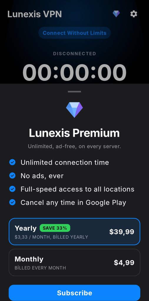 اکانت پرمیوم فیلترشکنLunexis VPN